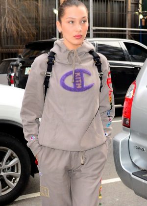 Bella Hadid in Tracksuit Pants out in New York