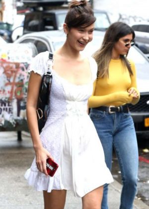 Bella Hadid in White Mini Dress out in NYC