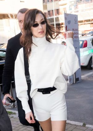 Bella Hadid in White Outfit - Out in Milan