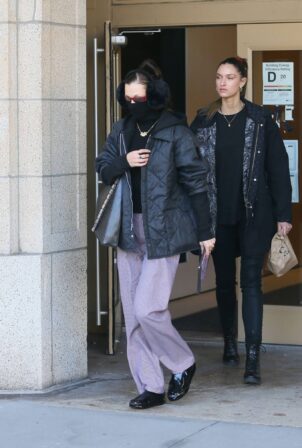 Bella Hadid - Leaves her Apartment with fuzzy ear muffs