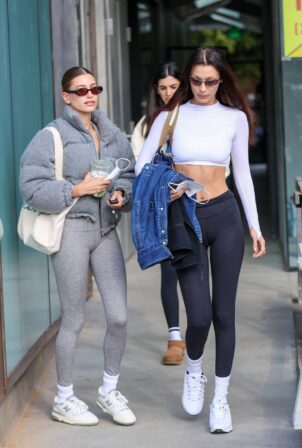 Bella Hadid - With Hailey Baldwin Bieber wrap up a Pilates class together in Los Angeles