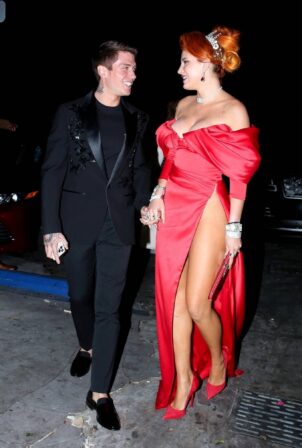 Bella Thorne - In an elegant red gown with her fiancé Benjamin Mascolo at No Vacancy
