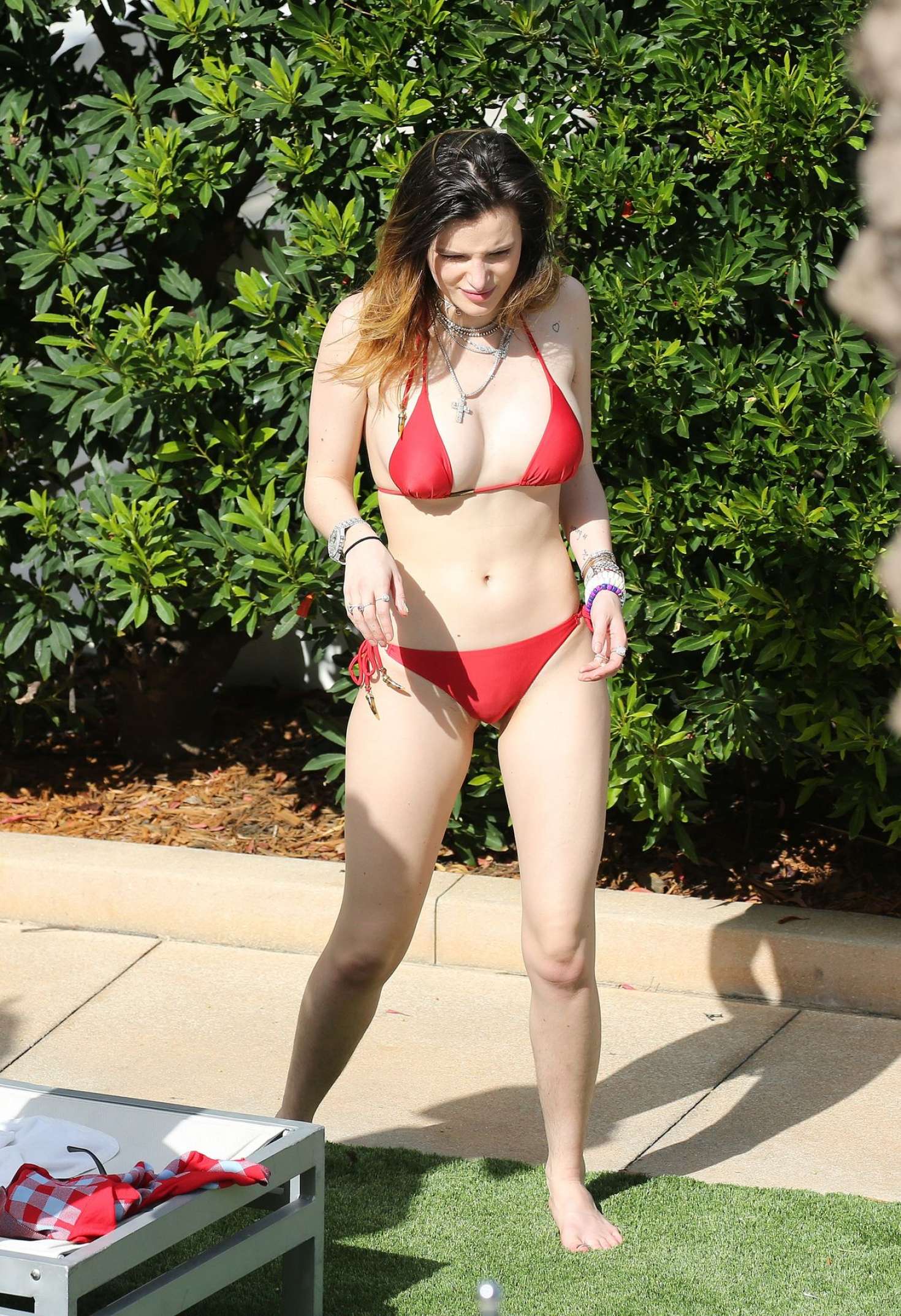 Bella Thorne in Red Bikini in Miami. 