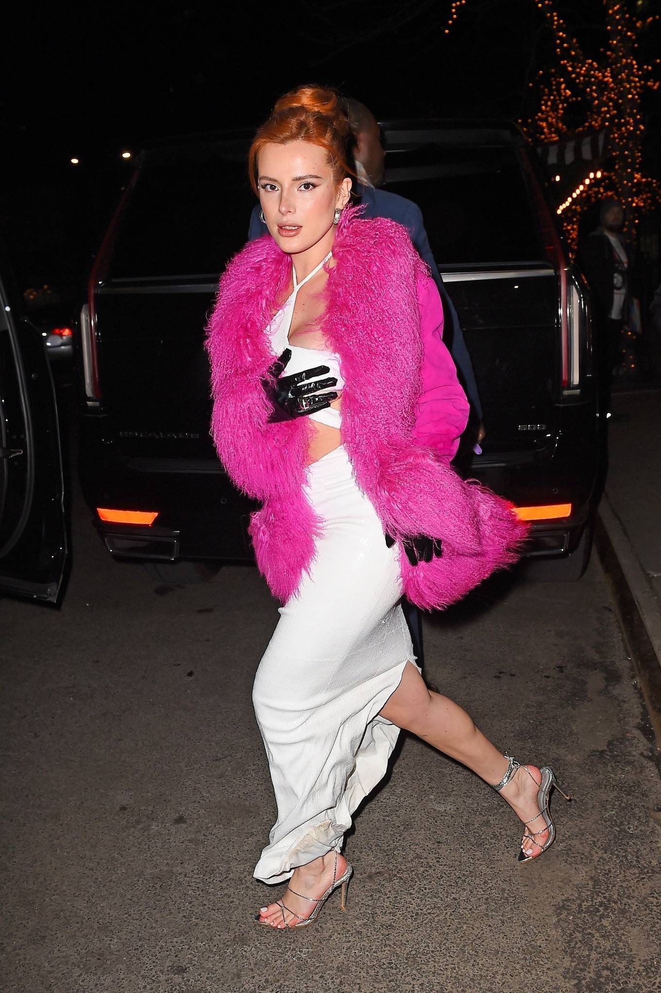 Bella Thorne 2023 : Bella Thorne – Seen on Valentines Day in a pink fur coat with boyfriend Mark Emms in NY-01