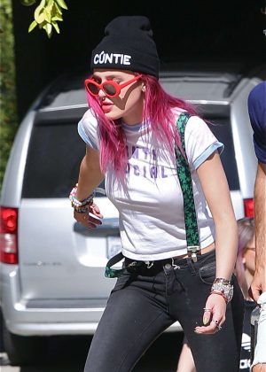 Bella Thorne - Walks with entourage to a secret party get together at Blackbears home in LA