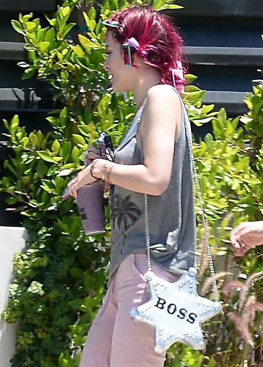 Bella Thorne with red hair in Beverly Hills