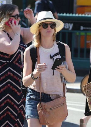 Beth Behrs in Jeans Shorts out in New York