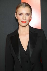Betty Gilpin in black outfit at Universal Pictures 'The Hunt' premiere in Hollywood