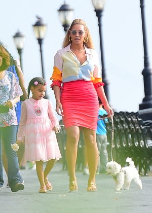 Beyonce in Red Skirt out in New York City