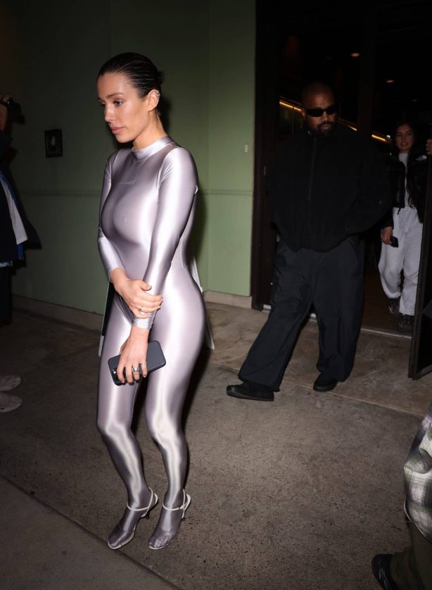 Bianca Censori - In a silver catsuit during outing in Los Angeles