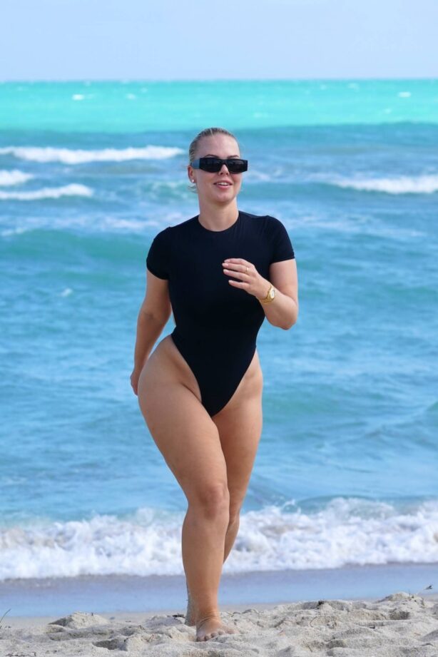Bianca Elouise - In a black one piece Myra Swim swimsuit at the beach in Miami Beach