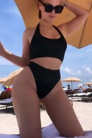Bianca Elouise in Black Bikini at the beach in Miami