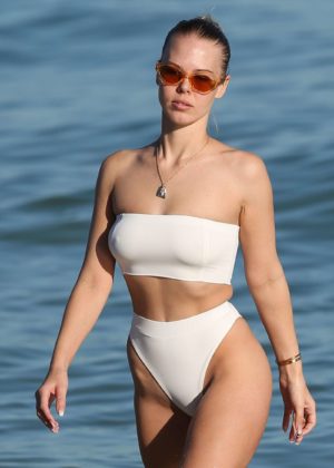 Bianca Elouise in White Bikini on the beach in Miami