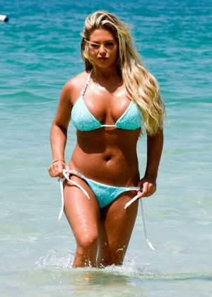 Bianca Gascoigne in Blue Bikini on holiday in Dubai