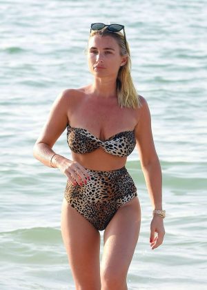 Billie Faiers in Leopard Print Bikini on the beach in Dubai