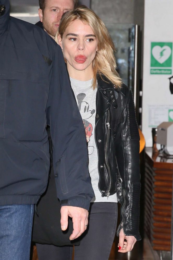 Billie Piper in Leather Jacket at Chris Evans Breakfast Show in London