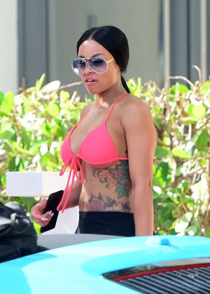 Blac Chyna in Bikini Top Leaving her Hotel in Miami