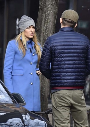 Blake Lively in Blue Coat Out in New York