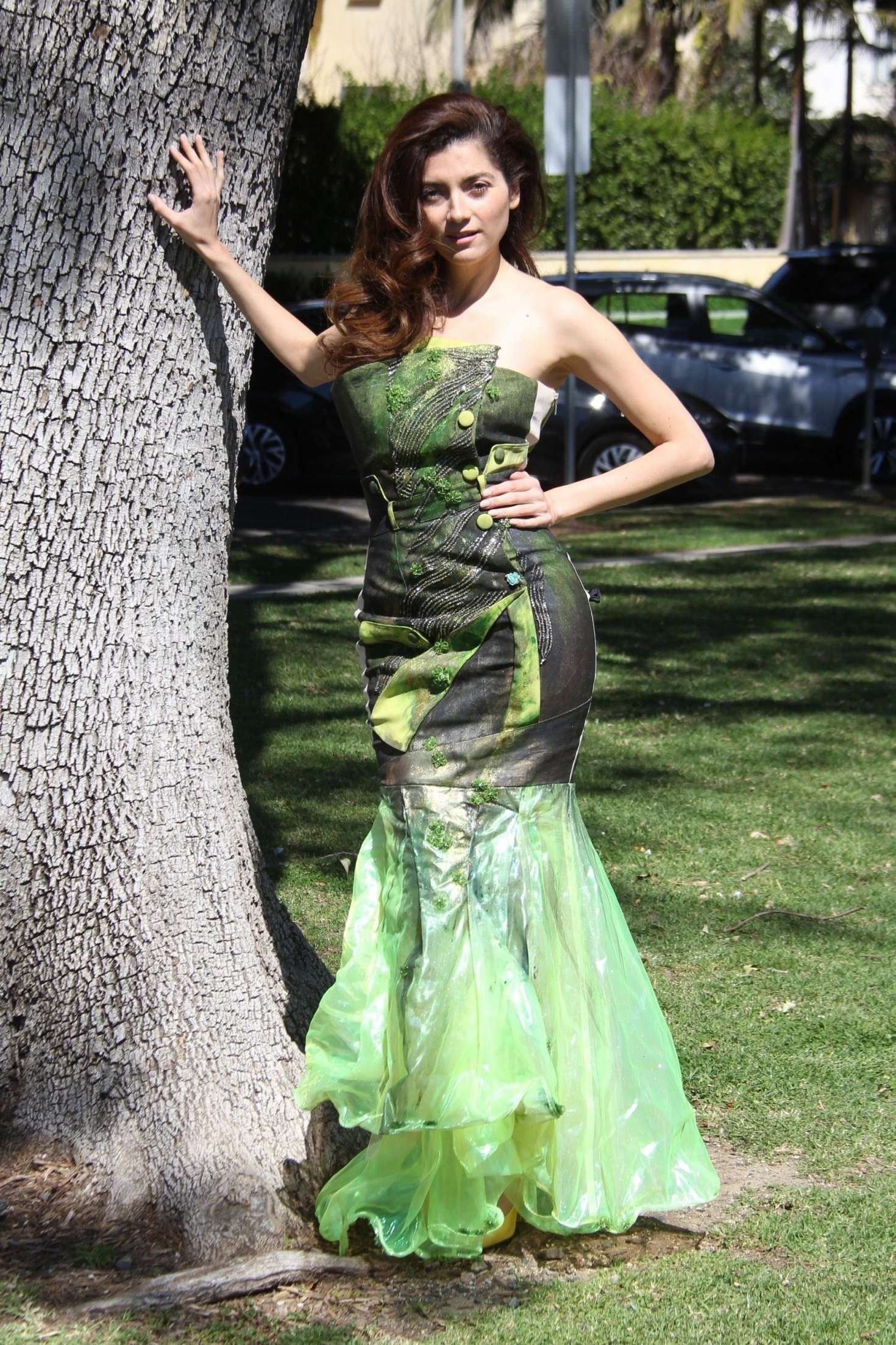 Blanca Blanco in Green Dress - Photoshoot at the park in LA