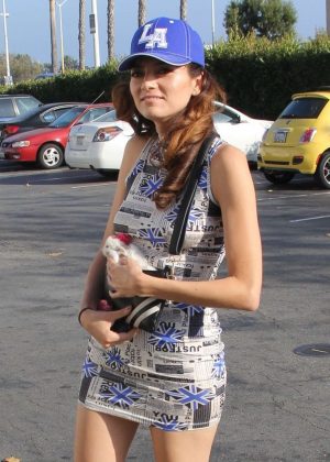 Blanca Blanco in Mini Dress at Starbucks in Malibu