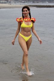 Blanca Blanco in Yelloew Bikini at the beach in Malibu