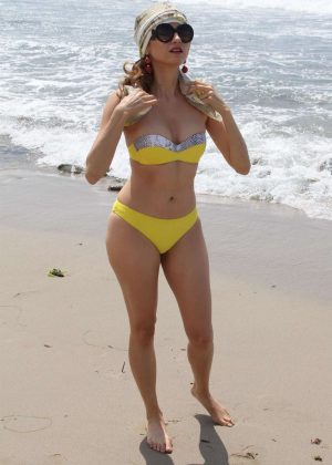 Blanca Blanco in Yellow Bikini Photoshoot on the beach in Malibu