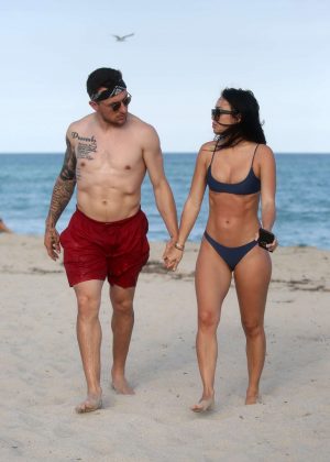 Bre Tiesi in Blue Bikini on the beach in Miami