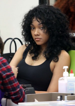Bria Murphy at a nail salon in Beverly Hills