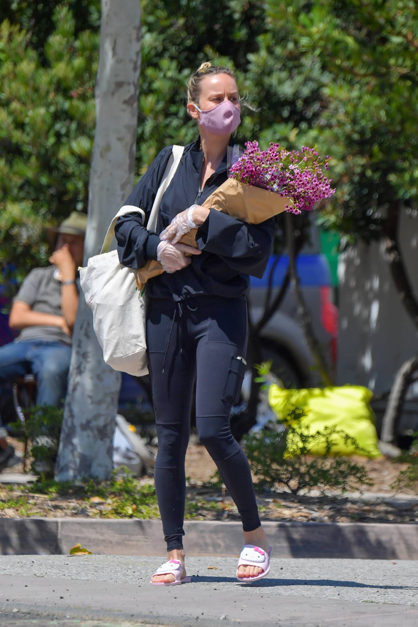 Brie Larson â€“ Wearing Hello Kitty slippers in Malibu