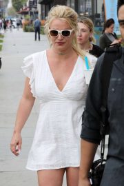 Britney Spears in White Mini Dress - Out in Santa Monica