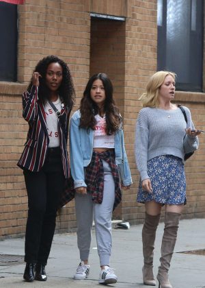 Brittany Snow DeWanda Wise and Gina Rodriguez - On the Set of 'Someone Great' in NY