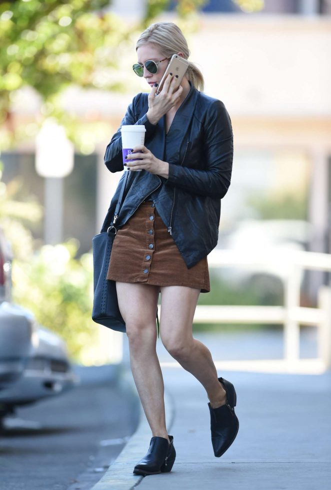 Brittany Snow in Mini Skirt Gets a coffee in Los Angeles