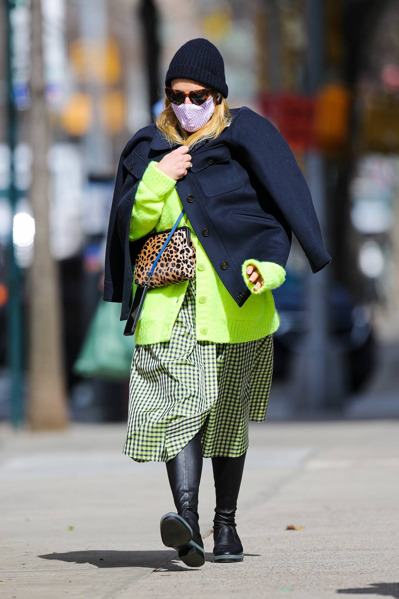 Busy Philipps - In a neon green cardigan seen while stroll in New York