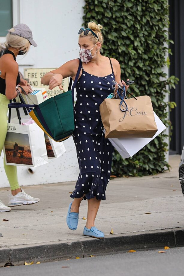 Busy Philipps - Wears a blue polka dot dress while out in Beverly Hills