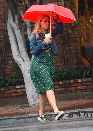 Busy Philipps with red umbrella out in Los Angeles