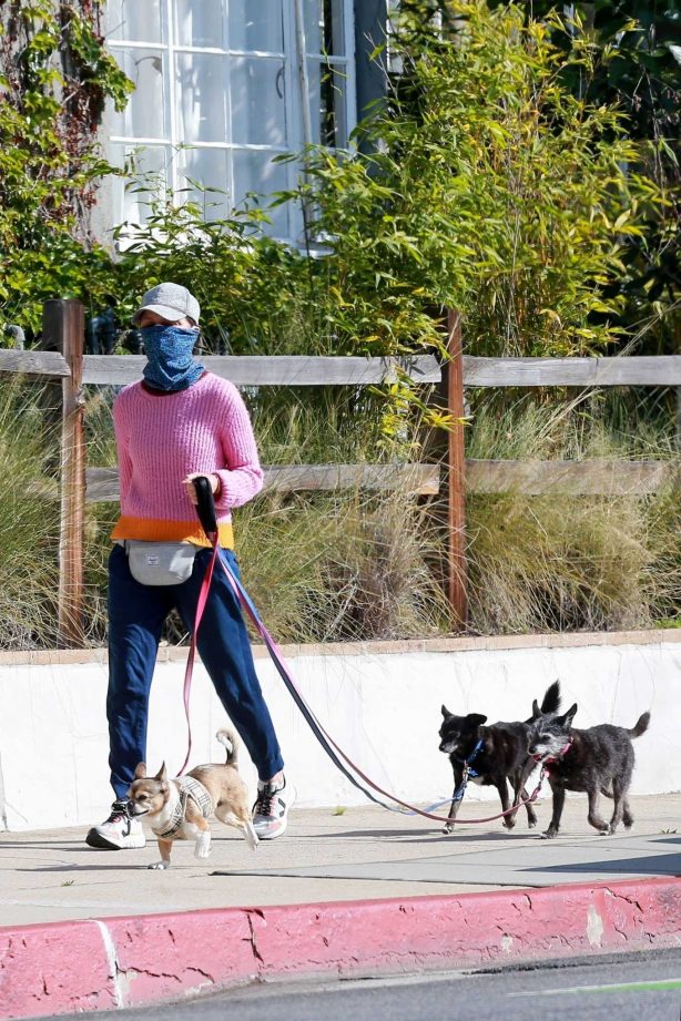 Calista Flockhart - Morning walk with her dogs