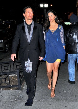 Camila Alves in blue dress out for dinner in New York