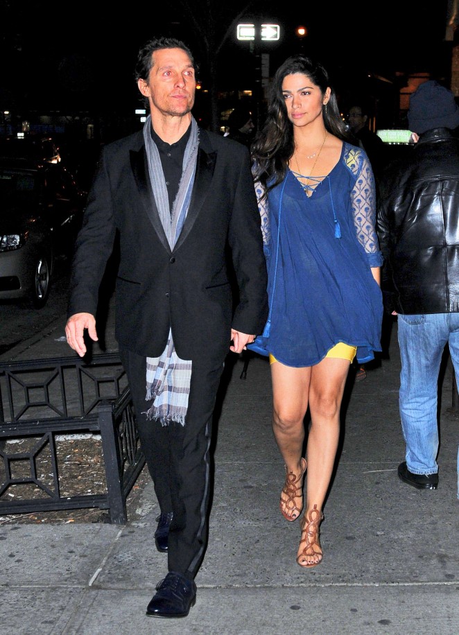 Camila Alves in blue dress out for dinner in New York