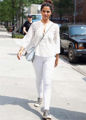 Camila Alves in White Jeans Out in NYC
