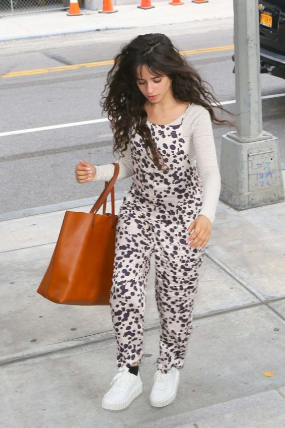 Camila Cabello in Animal Print Jumpsuit - Out in New York