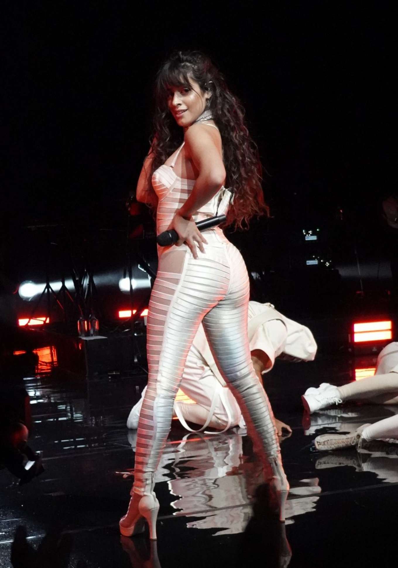Camila Cabello in White Cutout Catsuit - Performs for Verizon Up at The Fil...