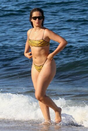 Camila Cabello - Wearing an animal print bikini on the beach in Coral Gables