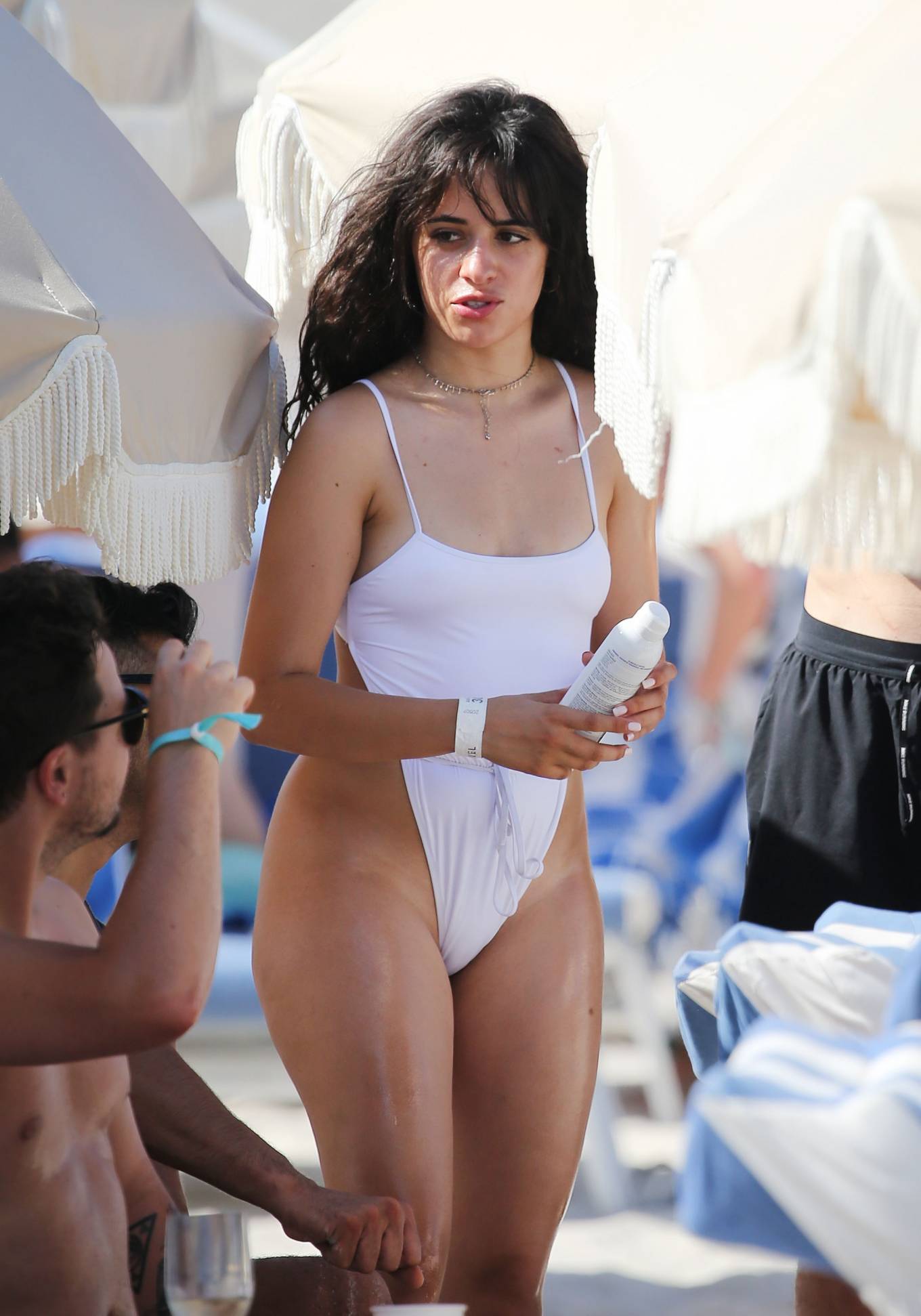 Camila Cabello - Wearing in white bikini hits the beach in Miami