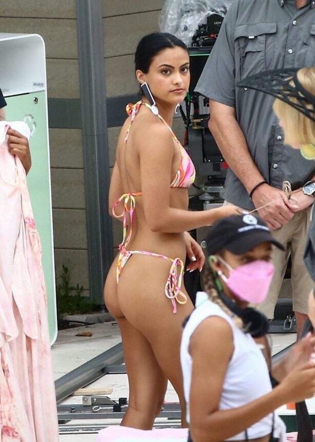 Camila Mendes - In a bikini on the set of 'Strangers' in Miami Beach