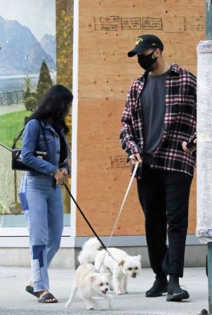 Camila Mendes - takes her dog out for a walk in Vancouver