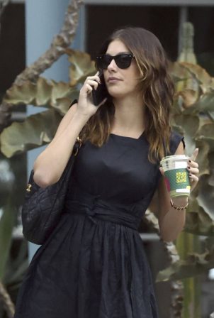 Camila Morrone - Goes on a stroll in a black attire on Melrose Place