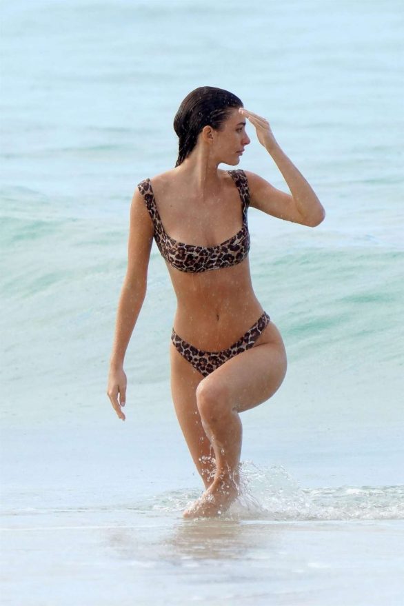 Camila Morrone in Animal Print Bikini on the beach in St. Barths