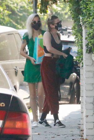 Camila Morrone with Emma Roberts and Kristen Stewart - Seen leaving Emma's baby shower in LA