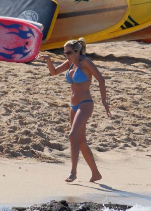Camille Grammer in Blue Bikini on the Beach in Hawaii