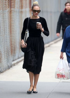 Candice Swanepoel in Black Dress Out in New York City